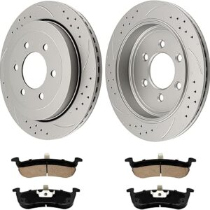 KAC Rear Brake Rotors and Pads kit 54152+D1279 fit for 2007-2017 Expedition, 2007-2017 Navigator Drilled and Slotted Brake Rotors Ceramic Brake Pads